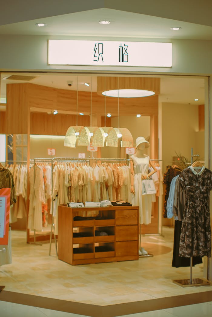 Elegant boutique showcasing a stylish collection of women's clothing indoors.